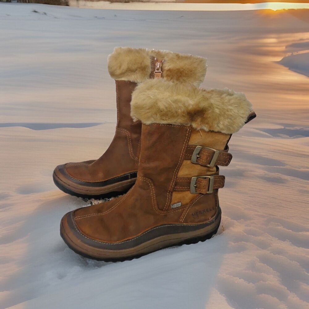 Women's Merrell Decora Chant brown WP faux fur collar winter sz 6 M